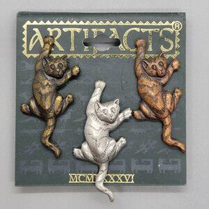 Artifacts Jonette Jewelry JJ Silver Tone Bronze Tone Set of 3 Cat Brooches Pins